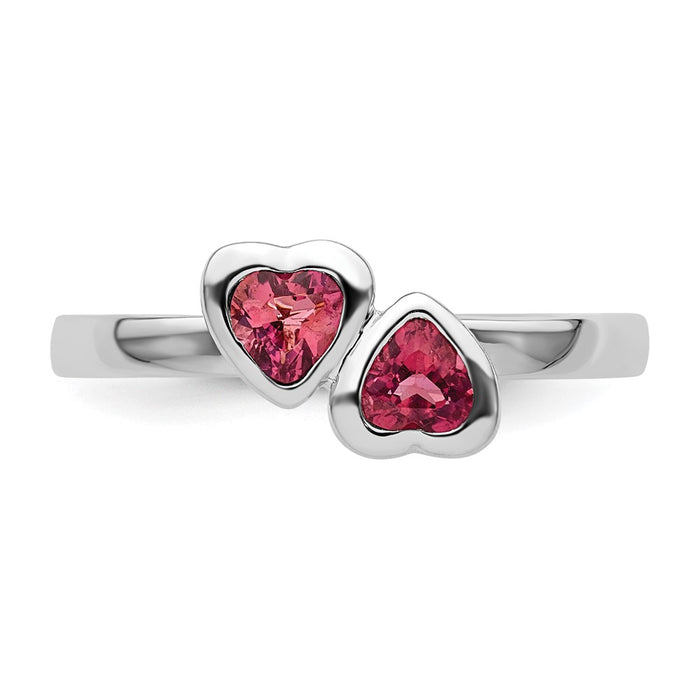 Buy Stylish Sterling Silver Double Heart Ring with Pink Tourmaline, 14K Gold-4
