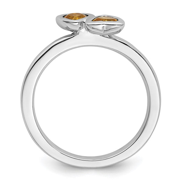 Sterling Silver Double Heart Citrine Stackable Ring