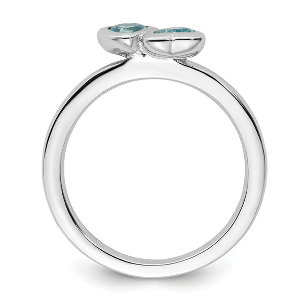 Sterling Silver Double Heart Ring with Blue Topaz