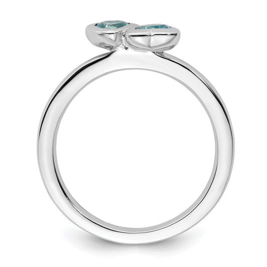 Shop Stylish Sterling Silver Double Heart Stackable Ring with Blue Topaz Accents