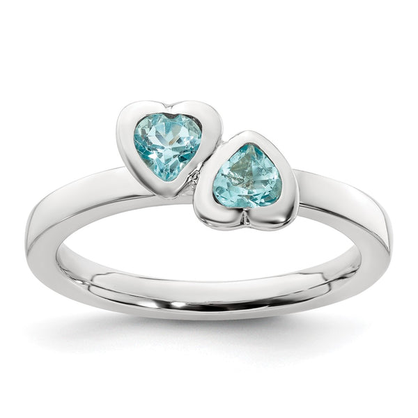 Sterling Silver Double Heart Ring with Blue Topaz