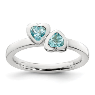 Shop Stylish Sterling Silver Double Heart Ring with Blue Topaz Accents - 14K