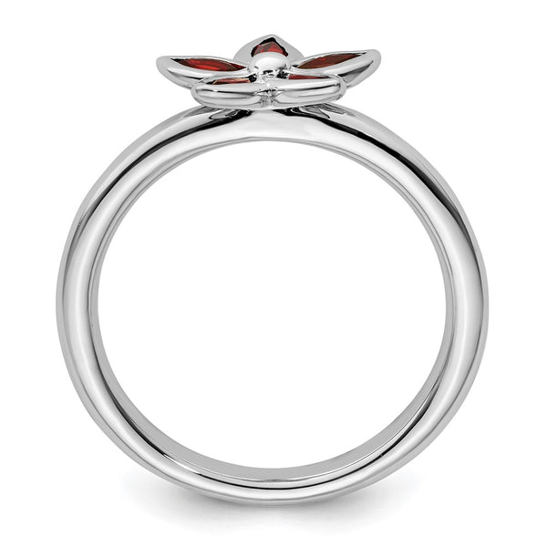 Sterling Silver Garnet Flower Stackable Ring