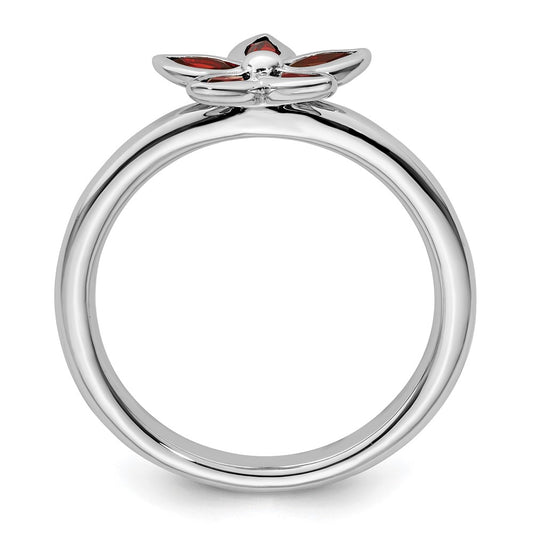 High-Quality Sterling Silver Garnet Flower Stackable Ring - Stylish Value!