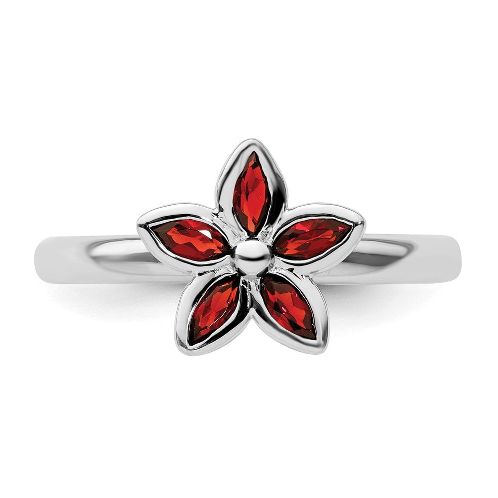 Exclusive Sterling Silver Garnet Flower Stackable Ring - Stylish & Affordable!