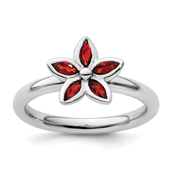 High-Quality Sterling Silver Garnet Flower Stackable Ring - Stylish Value!-1