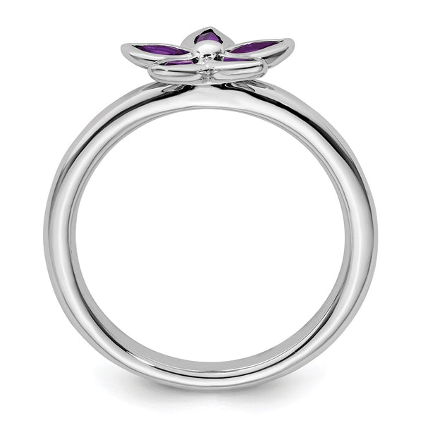Sterling Silver Amethyst Flower Stackable Ring
