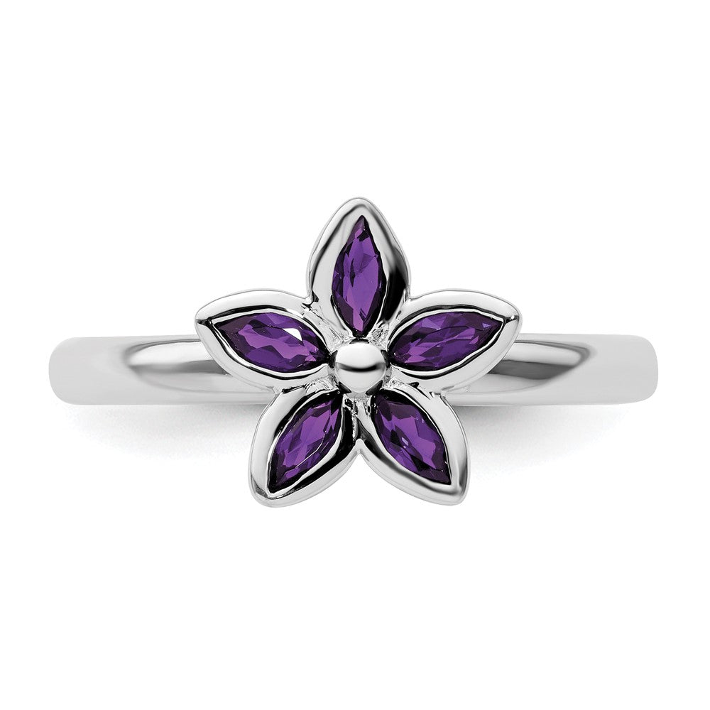 Exclusive Amethyst Flower Ring in Sterling Silver - Stylish Stackable Design