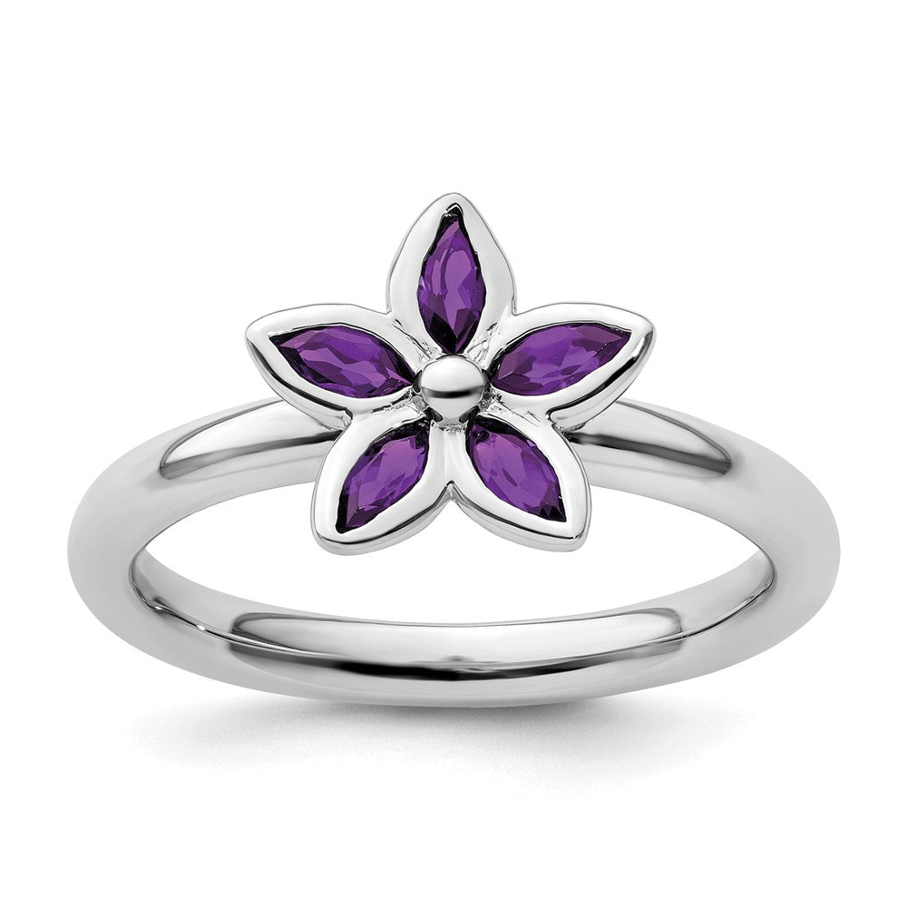 Exclusive Sterling Silver Amethyst Flower Stackable Ring - Stylish Design