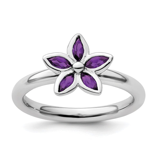 Sterling Silver Amethyst Flower Stackable Ring