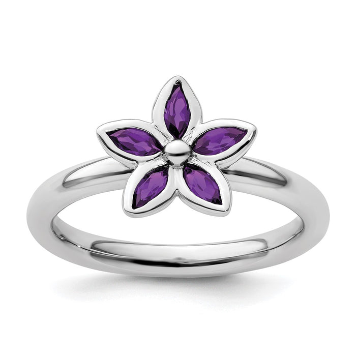 Exclusive Sterling Silver Amethyst Flower Stackable Ring - Stylish Design-1