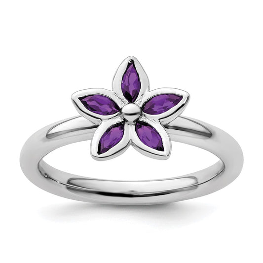 Buy Stylish Amethyst Flower Ring in Sterling Silver | Stackable Expressions