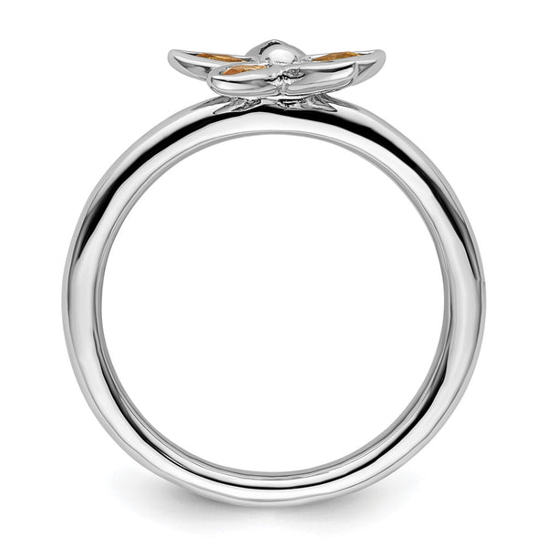 Citrine Flower Ring in Sterling Silver - Stackable