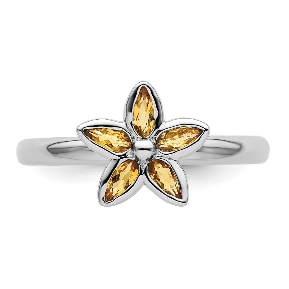 Shop Stylish Citrine Flower Ring in Sterling Silver - 14K Gold Details