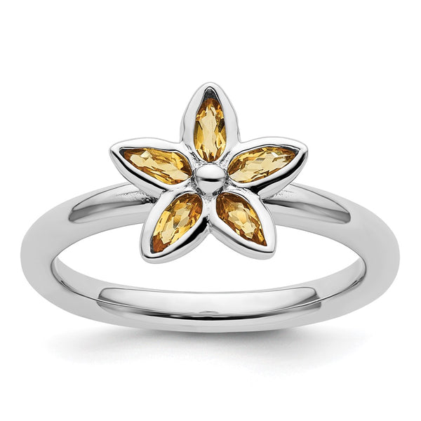 Citrine Flower Ring in Sterling Silver - Stackable