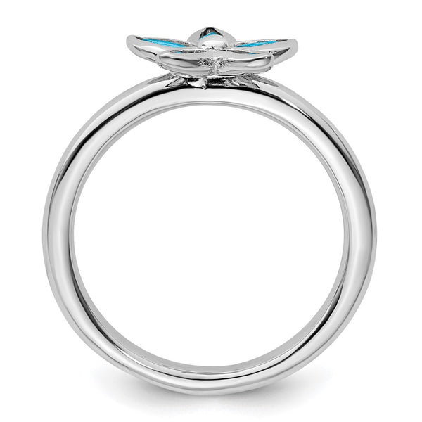 Sterling Silver Stackable Floral Ring with Blue Topaz, 14K