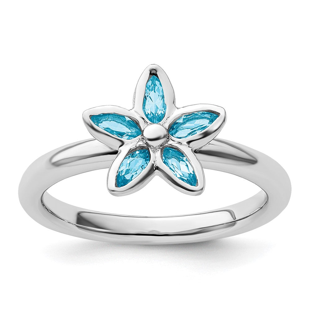 High-Quality Sterling Silver Stackable Blue Topaz Floral Ring - Stylish Value
