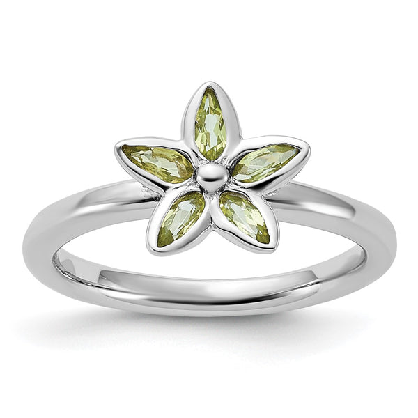 Sterling Silver Stackable Peridot Flower Ring