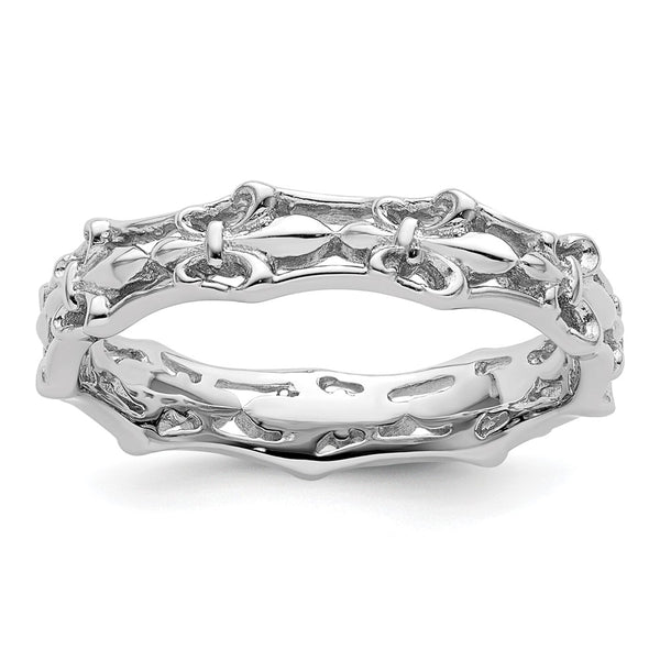 Polished Fleur De Lis Stackable Ring - Sterling Silver