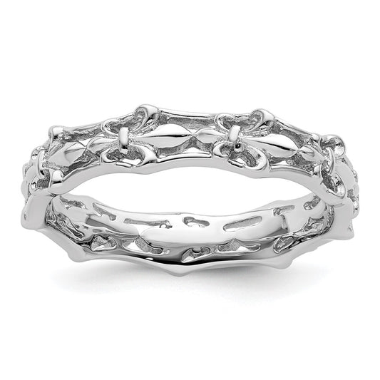 High-Quality Polished Fleur De Lis Stackable Ring - Stylish Sterling Silver Value