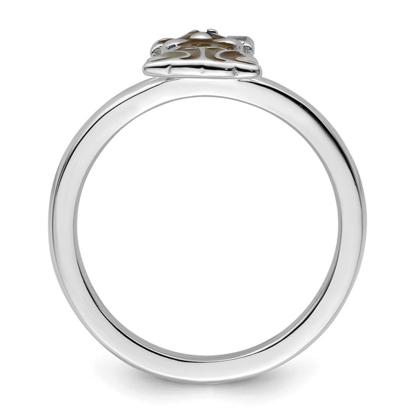 Sterling Silver Stackable Dog Ring - Brown Enamel