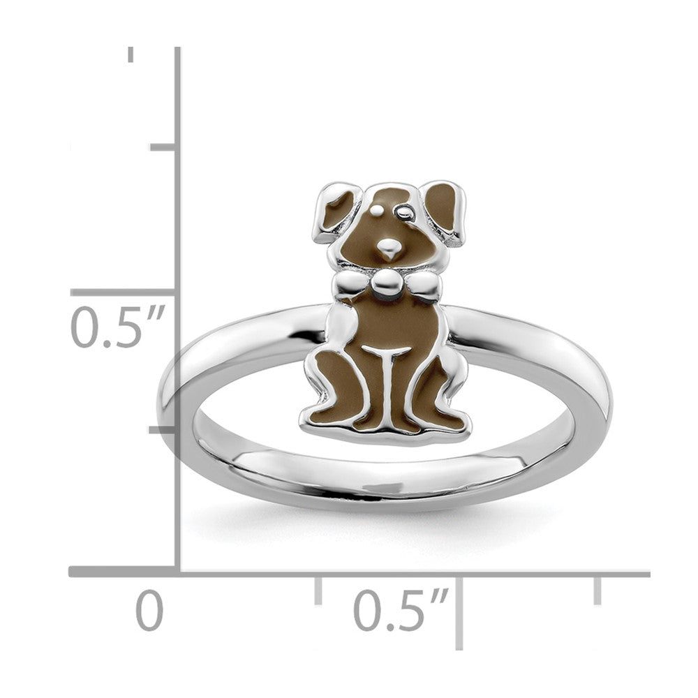 Shop Stylish Sterling Silver Stackable Dog Ring with Brown Enamel Accent | Affordable Elegance