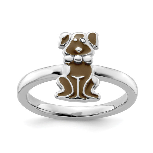 Exclusive Brown Enameled Dog Ring in Sterling Silver | Stylish Stackable Design