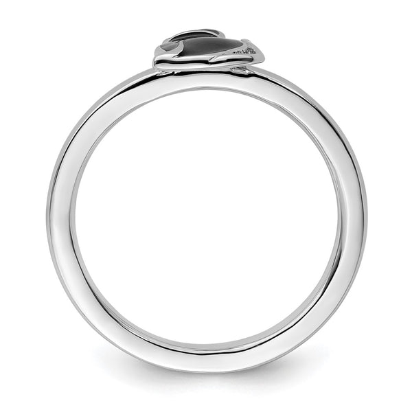 Sterling Silver Stackable Cat Ring - Black Enamel
