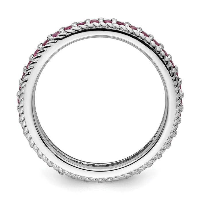 Shop Stylish Polished Sterling Silver Stackable Eternity Ring with Ruby Accents-2