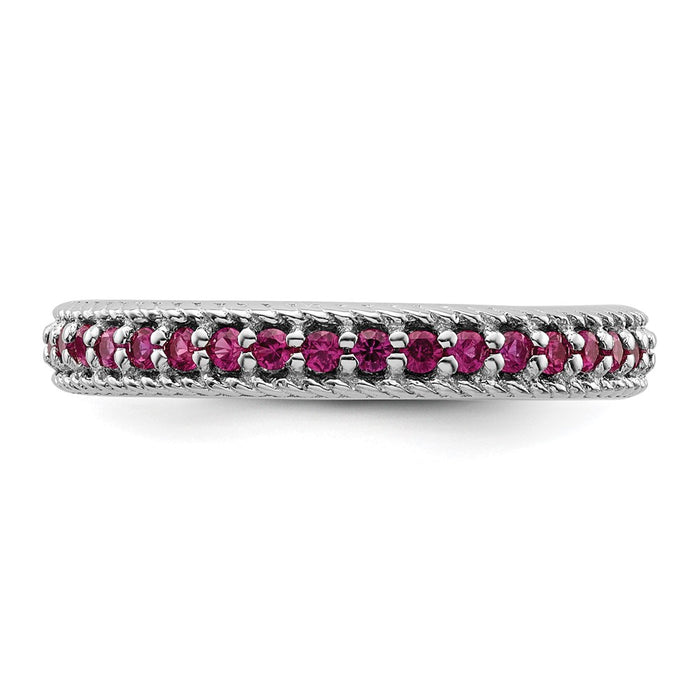 Shop Stylish Polished Sterling Silver Stackable Eternity Ring with Ruby Accents-3