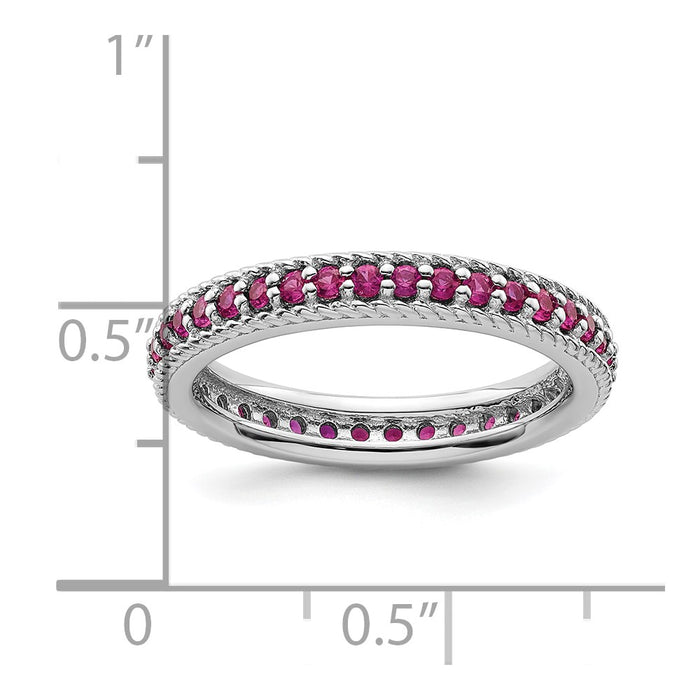 Shop Stylish Polished Sterling Silver Stackable Eternity Ring with Ruby Accents-4