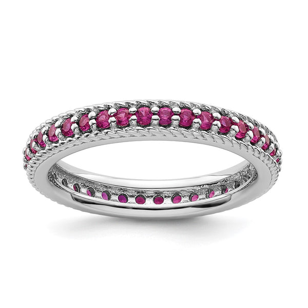Polished Created Ruby Eternity Ring - 14K Gold, Stackable