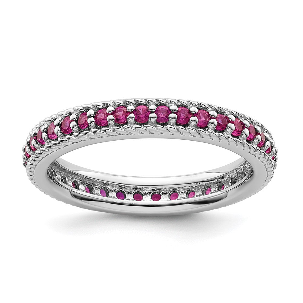 Shop Stylish Polished Sterling Silver Stackable Eternity Ring with Ruby Accents