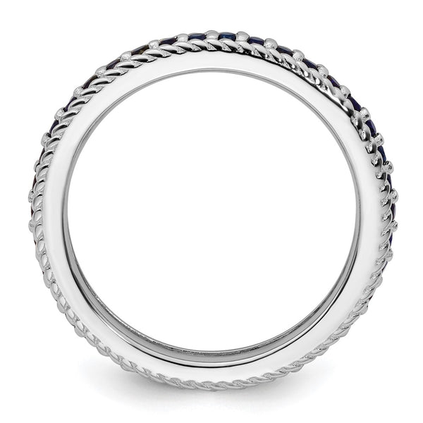 Polished Sterling Silver Stackable Eternity Ring with Sapphires
