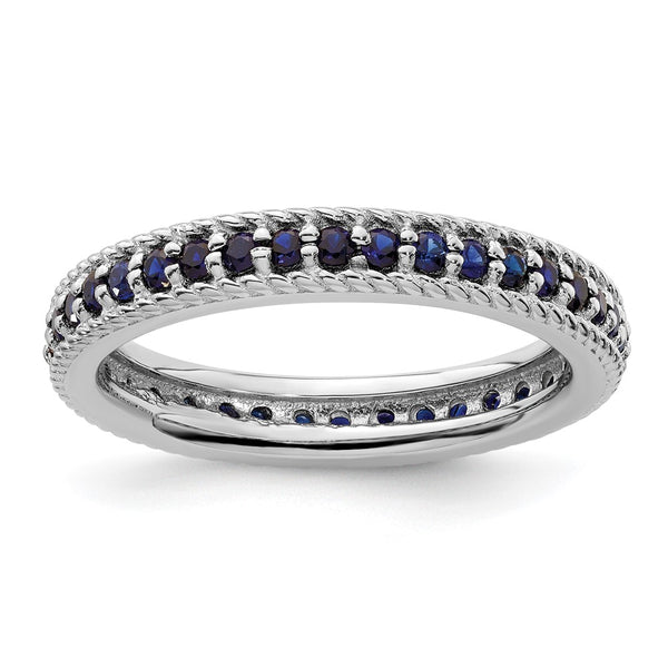 Polished Sterling Silver Stackable Eternity Ring with Sapphires
