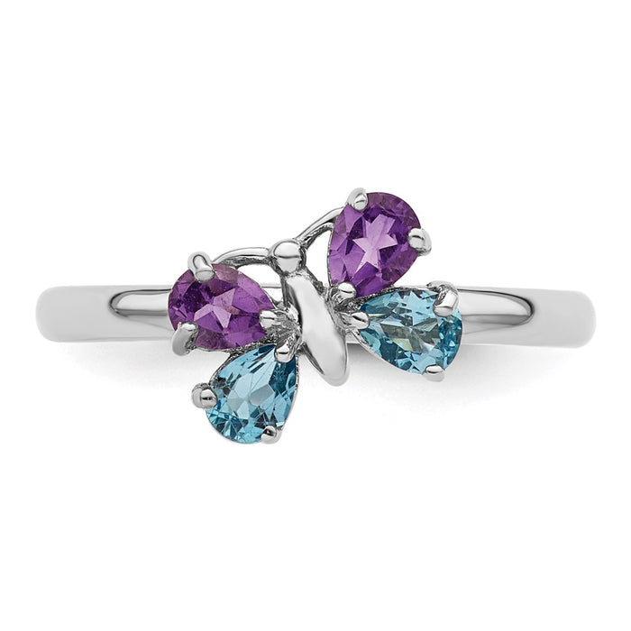 Buy Stylish Polished Sterling Silver Stackable Butterfly Ring - 14K Gold Accent-4