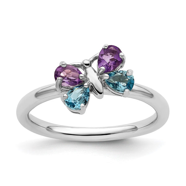 Polished Sterling Silver Stackable Butterfly Ring - 14K Gold Accent