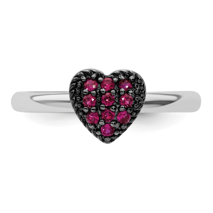 Shop Stylish Sterling Silver Stackable Ruby Heart Ring | 14K Gold Accent-4