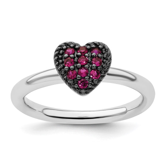 Shop Stylish Sterling Silver Stackable Ruby Heart Ring | 14K Gold Accent