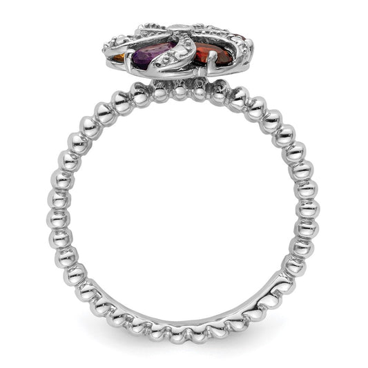 Exclusive Sterling Silver Stackable Ring with Gemstones & Diamonds - Stylish Value!