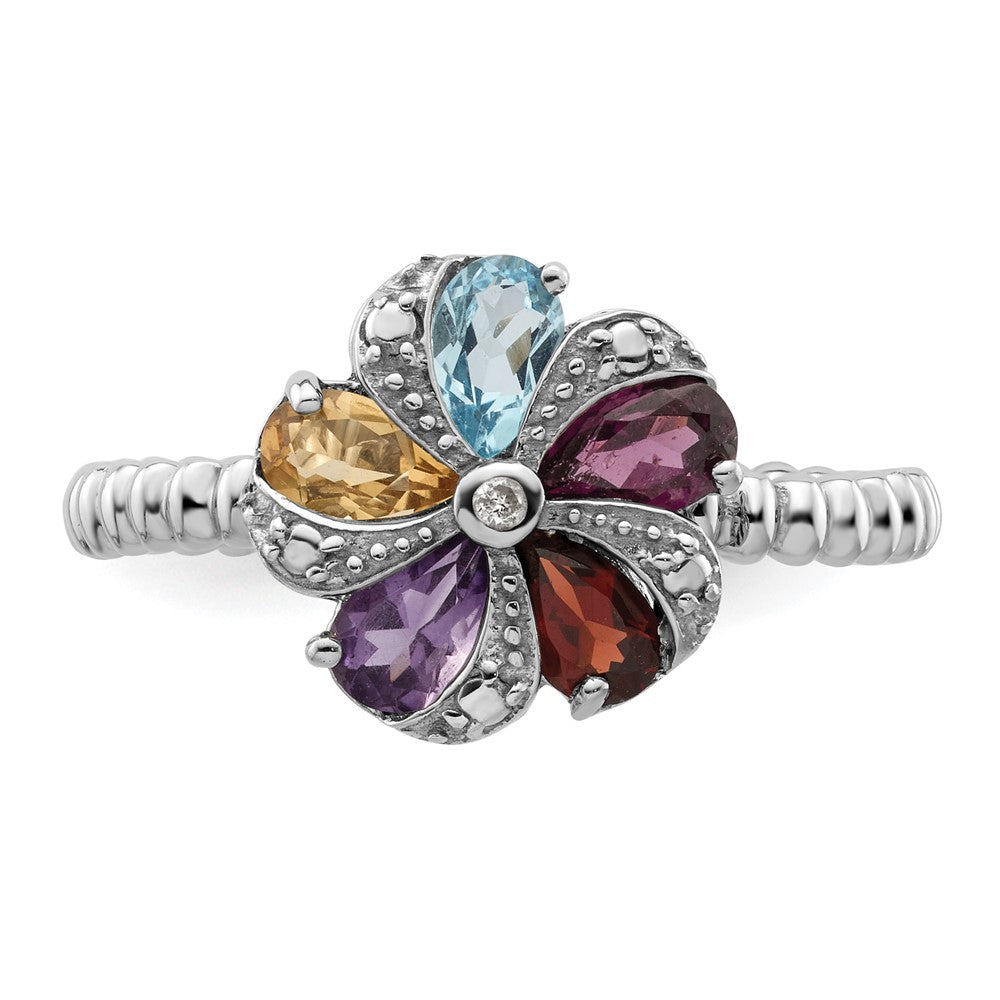 High-Quality Sterling Silver Stackable Gemstone & Diamond Ring | Stylish Value
