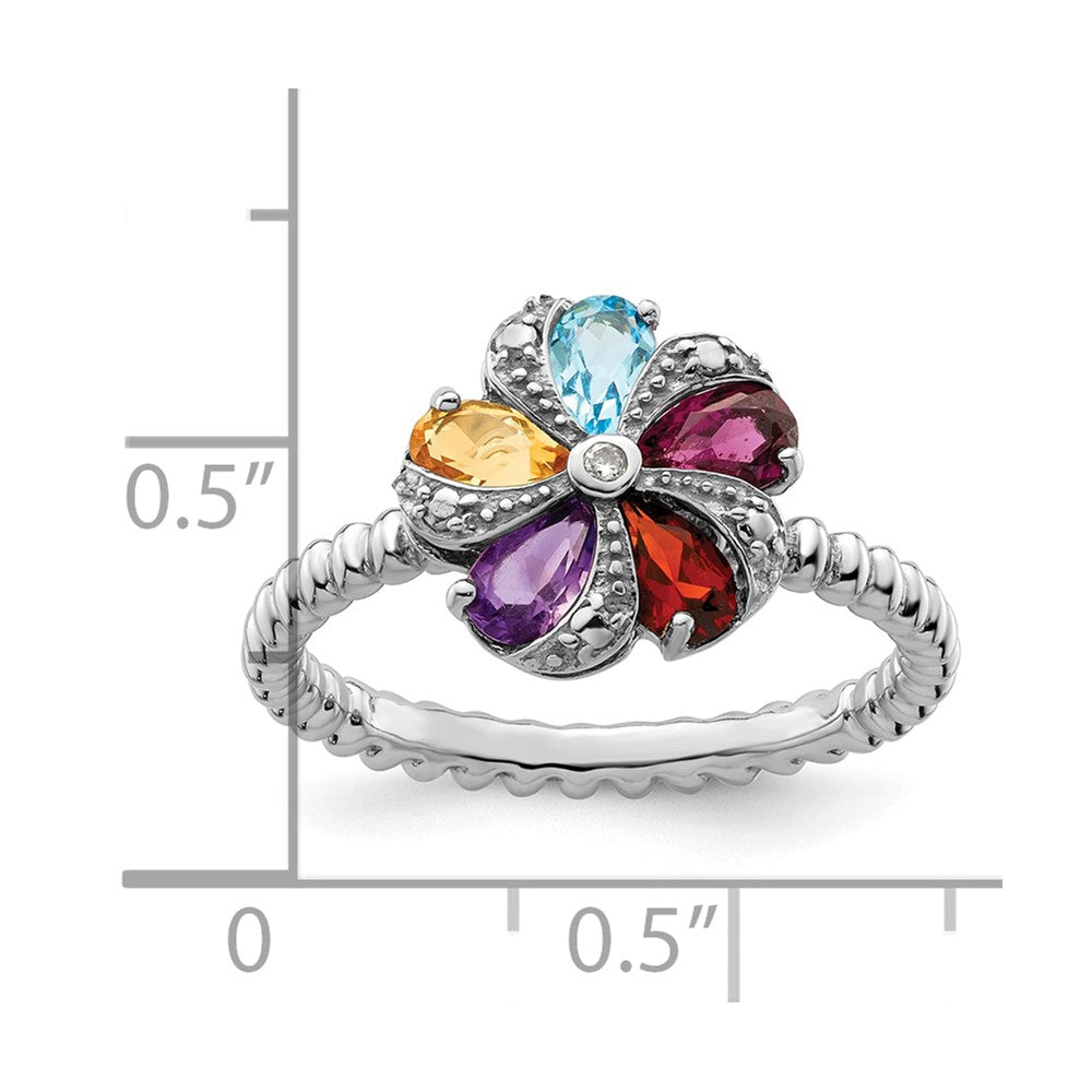 High-Quality Stackable Sterling Silver Gemstone & Diamond Ring | Stylish Value