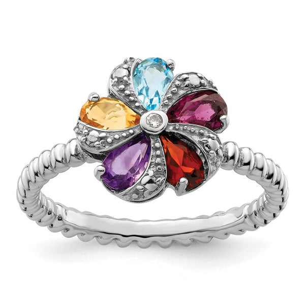 Stackable Sterling Silver Gemstone & Diamond Ring