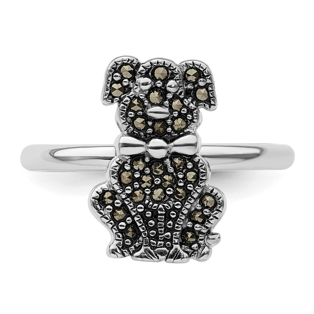 Designer Sterling Silver Marcasite Dog Ring - 14K Gold Accents, Stylish Value