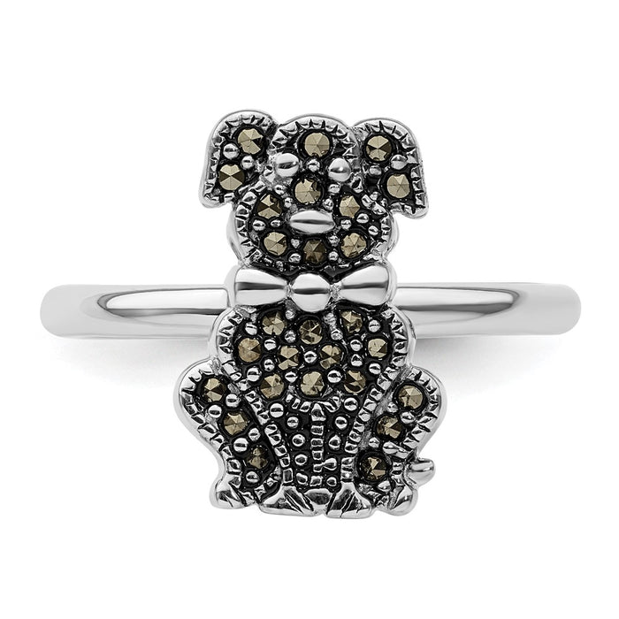 Designer Sterling Silver Marcasite Dog Ring - 14K Gold Accents, Stylish Value-4