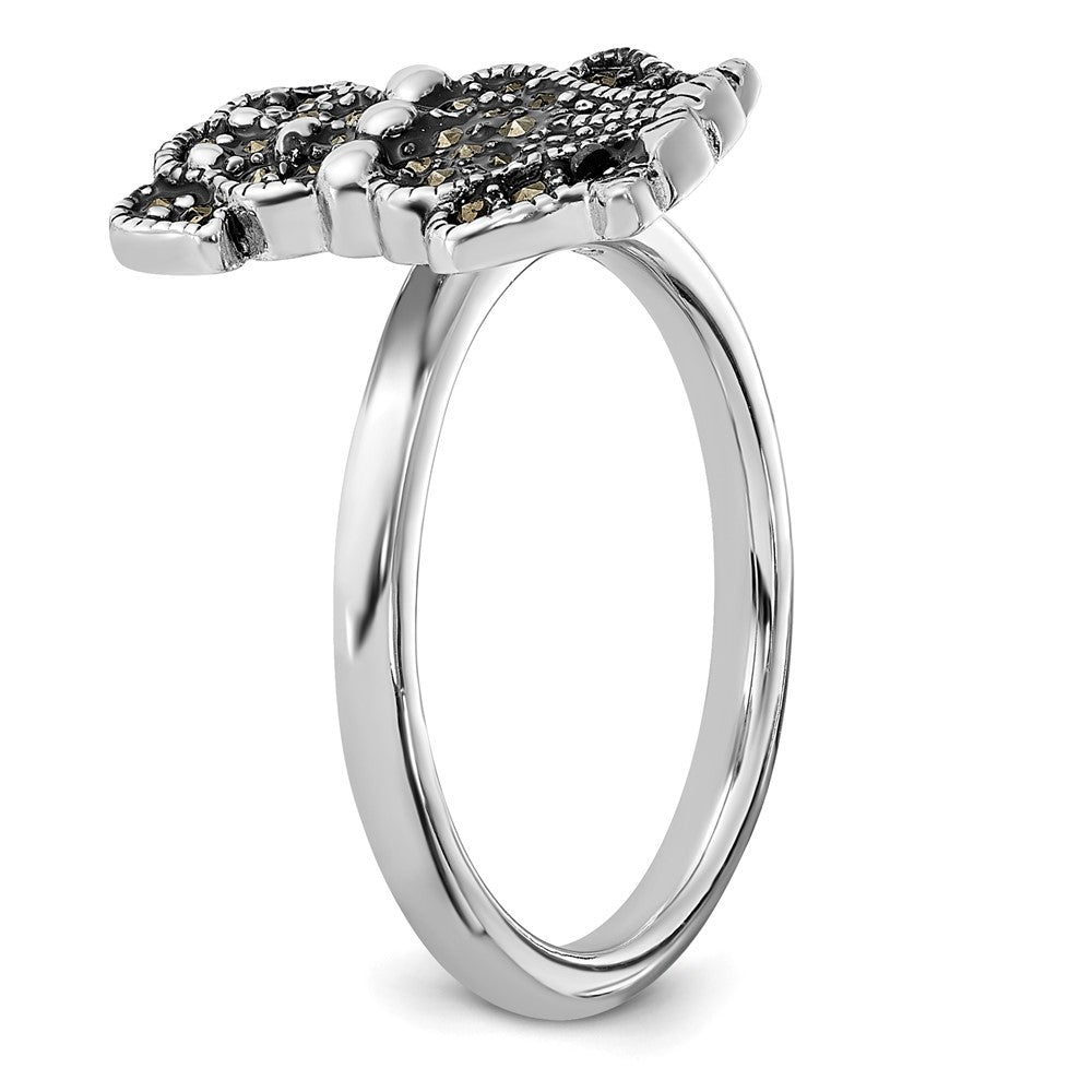 Designer Sterling Silver Marcasite Dog Ring - 14K Gold Accents, Stylish Value
