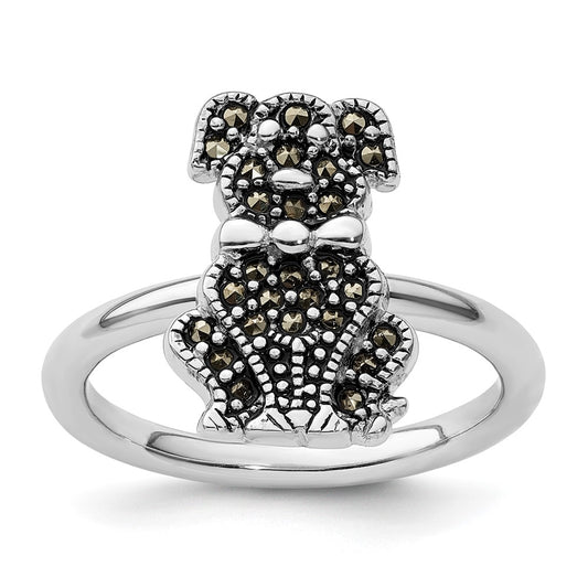 Designer Sterling Silver Marcasite Dog Ring - 14K Gold Accents, Stylish Value