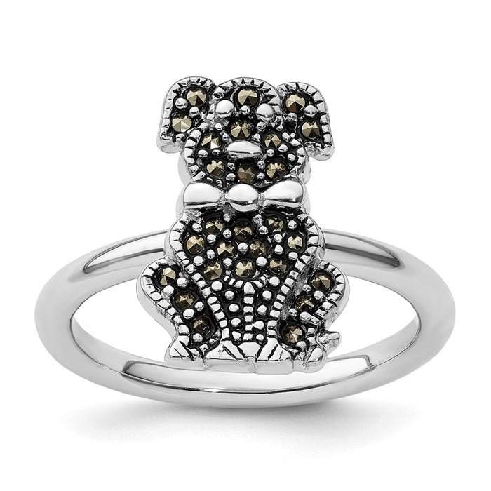 Designer Sterling Silver Marcasite Dog Ring - 14K Gold Accents, Stylish Value-1