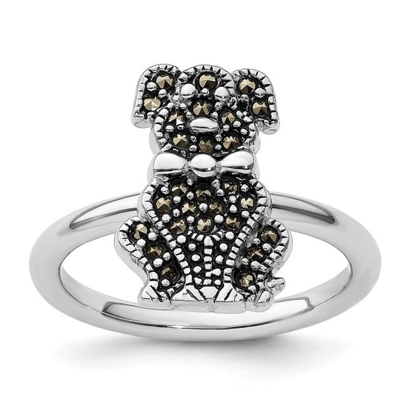 Sterling Silver Marcasite Dog Ring - Stackable Expressions, 14K Gold