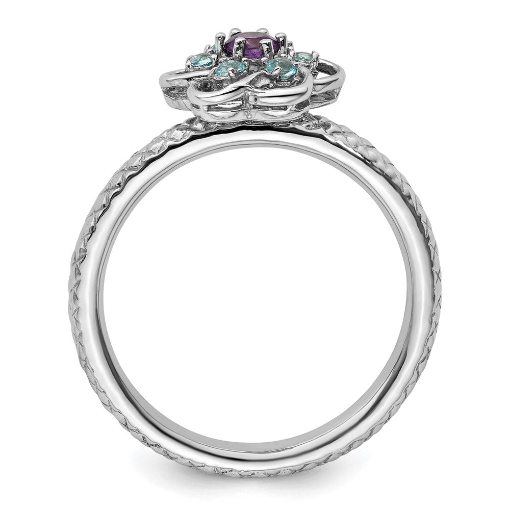 Exclusive Sterling Silver Stackable Ring with Amethyst & Blue Topaz Accents